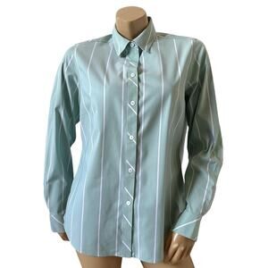 Foxcroft 12 Mint Green White Striped Non Iron Button Up Shirt Long Sleeve Blouse